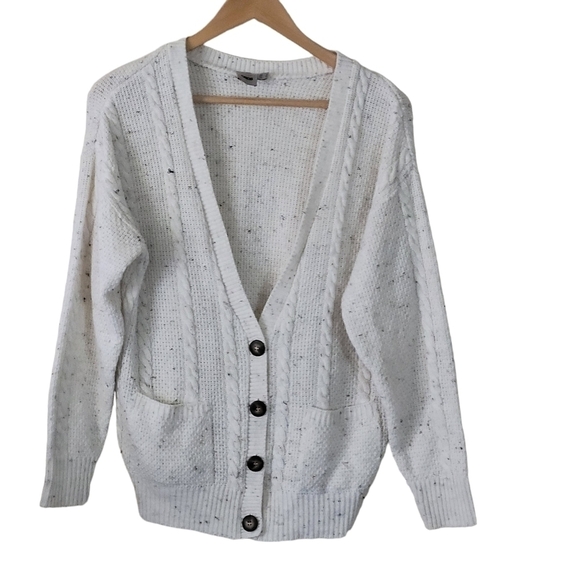 ASOS Aran Chunky Knit Button Front Cardigan Speckles Ivory Size 2 - Picture 3 of 7